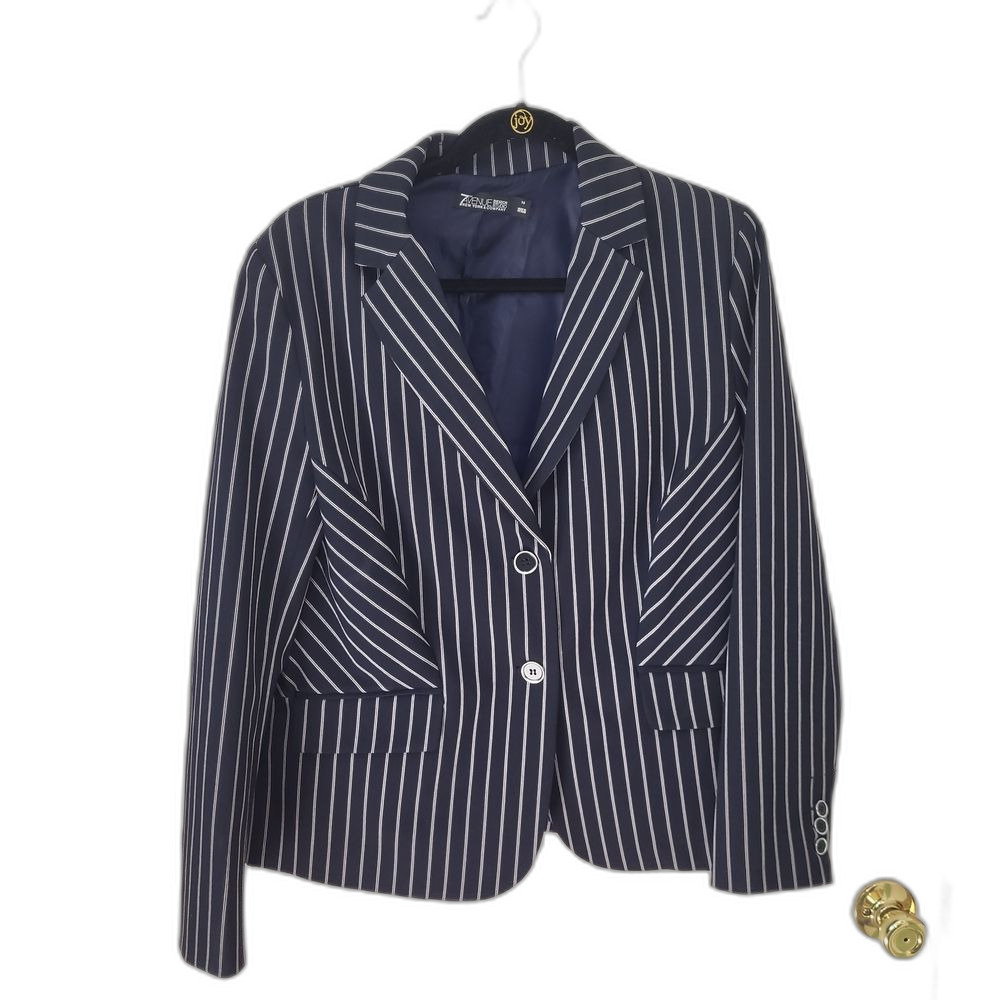 Navy Striped Women's Blazer - Size 14